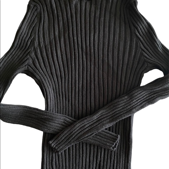 Sisley Italy black ribbed wool long sleeve turtle neck stretchy warm sweater - Picture 4 of 5